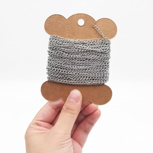 INSPIRELLE 30 Foot Stainless Steel Curb Chains 3mm Tarnish Resistant Extender Chain for Bracelet Necklace Jewelry Making - color: Natural Color - 30 Foot