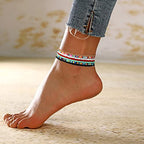 XIJIN 18 Pieces Elastic Beaded Anklets for Women Handmade Beach Boho Colorful Beads Ankle Bracelets Set - color: Colorful c