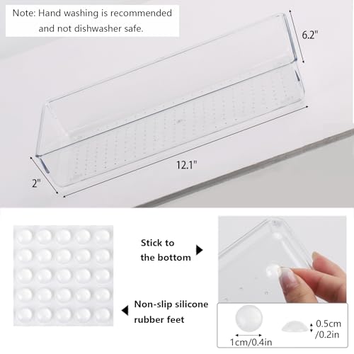 6Pcs Clear Plastic Drawer Organizers Tray 12" x 6.2" Storage Bins with 25Pcs Non-Slip Pads for Makeup, Jewelries, Kitchen Utensils, Bathroom and Office - size: 12"x6"