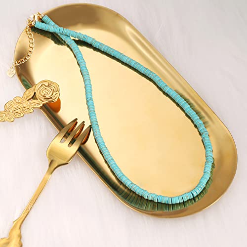 CANEVINKA Bohemian Beaded Choker Necklace 18K Gold Plated Bead Pendant Necklace Vintage Handmade Jewelry for Women - style: green-blue
