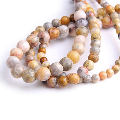 Natural Stone 6mm Crazy Agate Smooth Round Loose Beads Energy Gemstone DIY for Jewelry Making Bracelet Necklace 1 Strand 15" - color: Crazy Agate, size: 6mm