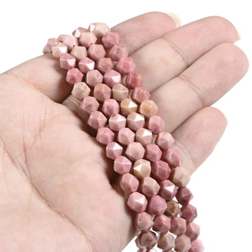 Pink Rhodonite 6mm Gemstone Triangle Faceted Round Loose Beads Strand 15.5" DIY Jewelry Making - color: Pink Rhodonite