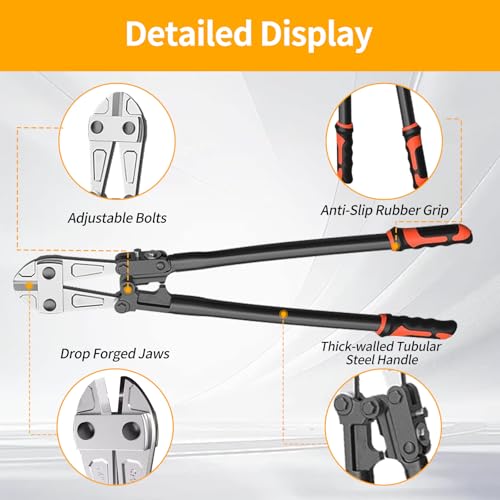 24 Inch Bolt Cutter, Heavy Duty Forged T8 Steel Blade Wire Cutters for Chains, Metal, Screws, Rivets & Fences, Ergonomic Rubber Grip Handle for Industrial Use & DIY Projects - size: 24 Inch