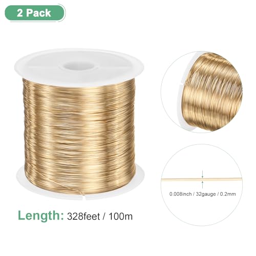 M METERXITY 2Roll 0.2mm Jewelry Wire, 32 Gauge 328FT Craft Wire Copper Beading Wire for Jewelry Making/Planting/Weaving/DIY Crafting, Soft Metal Wires [100M, Light Gold] - color: Light Gold, size: 32 Gauge 328FT