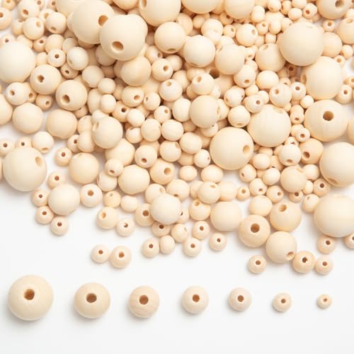 1000pcs Wooden Beads for Crafts 7 Sizes Natural Unfinished Bulk Beads for Garland Macrame Jewelry Making & DIY Farmhouse Decor - size: Mix-Sizes