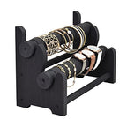 Ikee Design Wooden 2-Tier Bar Bracelet Bangle Jewelry Holder Stand Display Organizer, Wood Bracelet Bangle Holder, 11.75 W x 5.38 D x 8 H in,Black Color - color: Black