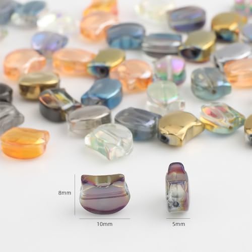 Cat-Shaped Beads, KLFHS 60PCS Glass Cat-Shaped Beads Charms, Cute Animal Bead Mixed Color Glass Bead Bulk Spacer Beads for Bracelet Necklace Earring Craft Supplies DIY (8 * 10MM) - color: Cat