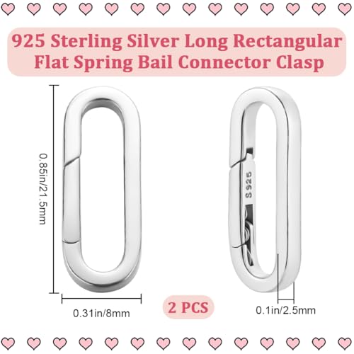 Beebeecraft 1 Box 2Pcs Spring Oval Ring Platinum Plated 925 Sterling Silver Trigger Snap Clip Hook Buckle Carabiner Lock Clasps Connector Fastener Gate Rings for Keychain Jewelry Making DIY Crafts - color: Silver