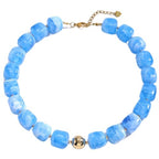 Chunky Necklaces for Women, Trendy Colorful Square Acrylic Resin Beads Statement Choker Necklace, Lightweight Boho Summer Beach Vacation Jewelry - color: Larimar Blue color