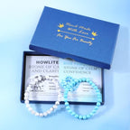 NCB 2.3-Piece 4mm Natural Crystal Gemstone Stretch Bracelets – Handmade Reiki Energy Healing Jewelry for Meditation,Yoga, Unisex - color: 2PCS ( Blue Turquoise+Howlite ), size: 6mm