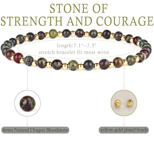 QOGIR 14k gold Handmade Healing Bracelet, Natural Gem Stone Crystal Elastic Gold Bracelet - color: Dragon Bloodstone - Strength and Courage, size: 4m