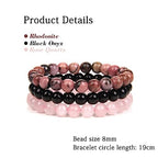 3 PCS Healing Crystal Bracelets for Women 8mm Natural Stone Beaded Stretch Bracelet Amethyst Jewelry Gifts - color: 03 8mm pink