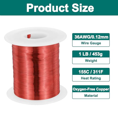 MECCANIXITY 36 AWG Magnet Wire, 36 Gauge Enameled Copper Wire, 1 Lb Magnetic Coil Wire for Transformer, Motor, Electric, 155C(311F) - size: 36 AWG