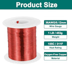 MECCANIXITY 36 AWG Magnet Wire, 36 Gauge Enameled Copper Wire, 1 Lb Magnetic Coil Wire for Transformer, Motor, Electric, 155C(311F) - size: 36 AWG