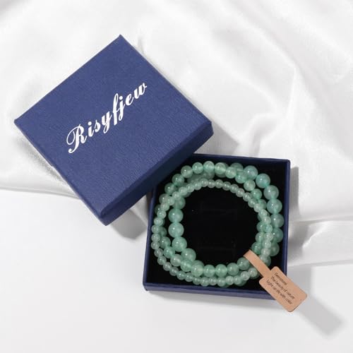 3 PCS Healing Crystal Bracelets for Women 8mm Natural Stone Beaded Stretch Bracelet Amethyst Jewelry Gifts - color: 4,6,8mm Green Aventurine