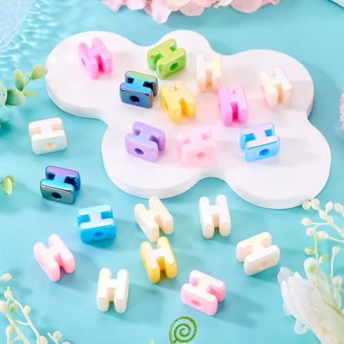 Beadthoven 20pcs Big Letter H Beads Large Hole Bubble Alphabet Acrylic Beads Charm Iridescent Plastic H Shape Loose Chunky Spacers for Jewelry Making Bracelet Necklace Keychains Shoelaces Crafts - color: H