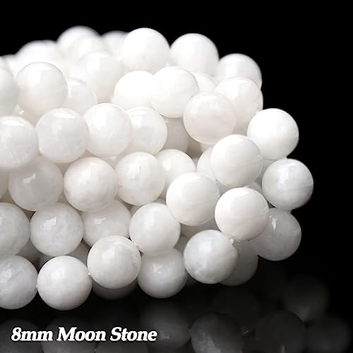 70PCS Natural 8MM Healing Gemstone, Moonstone Energy Stone Round Loose Beads, Semi-Precious Crystal Beads with Free Elastic String for Jewelry Making DIY - color: Moonstone, size: 8MM