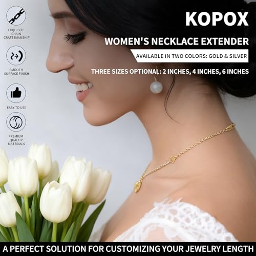KOPOX 6 Pcs Gold and Silver Plated Necklace Extenders for Necklaces, 2", 4", 6" Delicate Necklace Extender Chain Set for Women Jewelry Making - color: Gold and Silver
