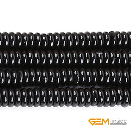 GEM-Inside 2x6mm Natural Polished Black Agate Stone Heishi Disc Rondelle Spacer Beads for Jewelry Making Full 15" Strand Energy Stone Healing Power Crystal - color: Black Agate