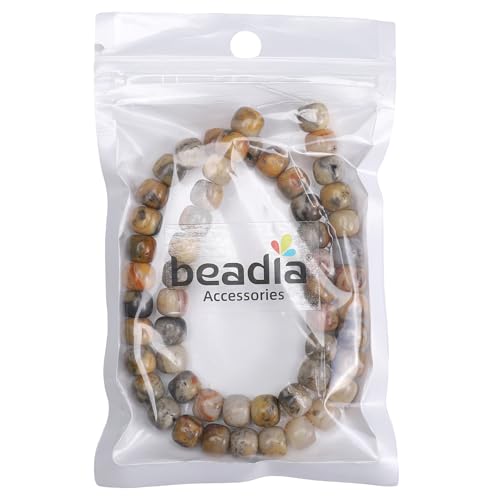 BEADIA Natural Crazy Agate Flat Cut Round Drum Stone 8mmx7mm Loose Semi Gemstone Beads for Jewelry Making 38cm - color: Crazy Agate