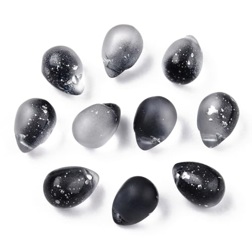 Ipotkitt 100 Pcs Two Tone Glass Drop Charms - Black Frosted & Spray Painted Crystal Teardrop Bead Charms for DIY Crafts & Jewelry Making - color: 100pcs-Frosted Teardrop Charms-Black