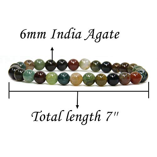 Angelstones Handmade Natural Healing Gemstone 6mm Round Beads Stretch Crystal Bracelet 7 Inch Unisex - color: India Agate