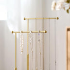 pickpiff Jewelry Organizer Holder Stand: 3 Tier Jewelry Storage Display for Necklace, Bracelet, Earring, Ring, White & Gold - color: gold & white