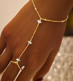 YEEZII Gold Hand Chain Bracelets for Women, 2 Pcs 14k Gold Plated Cubic Zirconia Link Chain Bracelet Set, Trendy ring bracelet hand chain Jewelry for Her - color: Gold-F
