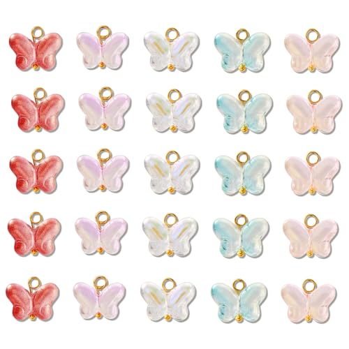 Ipotkitt 100 Pcs 5 Colors Baking Paint Glass Butterfly Charms with Glitter Powder Colorful Crystal Animal Charms for Earrings Bracelets Necklace DIY Craft Jewelry Making - color: 100pcs-Butterfly Charms-12x14x5.5mm