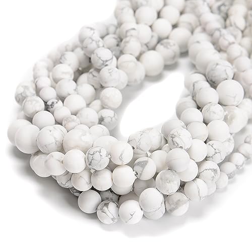 65Pcs Matte White Howlite 6mm Beads Natural Stone Round Gemstone Genuine Real Stone for DIY Bracelet Jewelry String Making - color: Matte White Howlite, size: 6mm