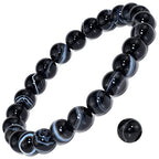 8mm Natural Gemstone Stretch Bracelet, Handmade Unisex Crystal Bracelets for Meditation, Yoga, Spiritual Healing & Positive Energy - color: Black Sardonyx