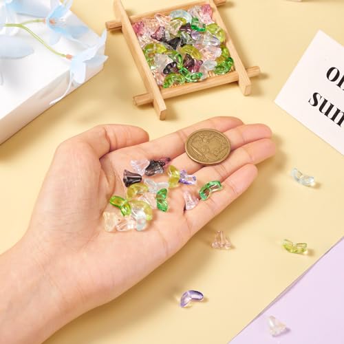 Glass Leaf Beads Crystal Glass Leaf Charms Transparent Leaves Pendants Tiny Green Leaf Bead Caps for Christmas Earring Bracelet Jewelry Making DIY Keychain Craft - color: Tulip & Bellflower