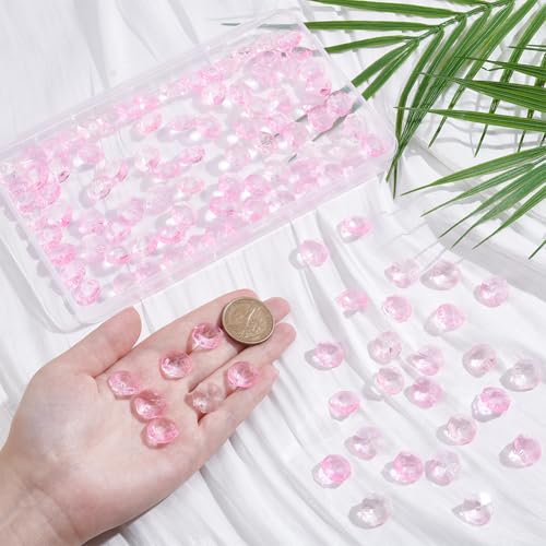 1 Box 120Pcs Glass Octagon Beads Bulk Prism Crystal Bead 14mm 2 Hole Pink Crystal Chandelier Replacement Links Sun Catcher Faceted Beads for DIY Lamp Hanging Pendant Jewelry Suncatcher Craft - color: Pink