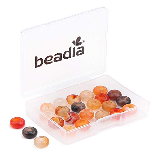 BEADIA Natural Red Agate Rondelle Stone with Large Hole (4mm) Loose Semi Gemstone Beads for Jewelry Making 10mmx4mm 24pcs - color: Red Agate, size: 10mm x 4mm