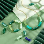 PH PandaHall 100pcs Acrylic Curved Tube Beads, 10 Style 35mm Opaque Chunk Spacer Beads Spring Summer Long Tube Noodle Slide Beads for St. Patrick’s Bracelet Necklace Jewelry Making - color: Green