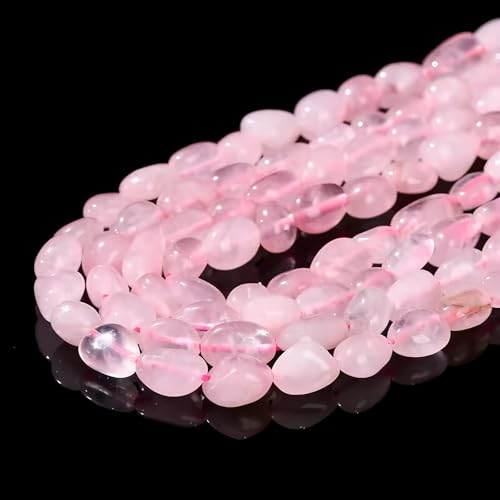 HAAMIIQII Natural Rose Quartz Crystal Pebble Stone 5-8mm Small Irregular Freeform Tumbled Loose Gemstone Beads for Jewelry Making Strand 15 Inch (45-50pcs) - color: Rose Quartz