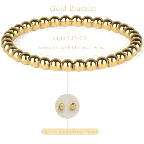 QOGIR 14k gold Handmade Healing Bracelet, Natural Gem Stone Crystal Elastic Gold Bracelet - color: 14k Gold Plated Beads, size: 6m