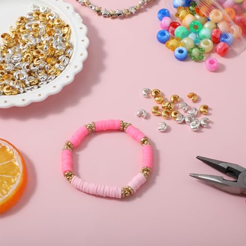 200pcs 5mm Crimp Bead Knot Covers Metal Half Round Open Crimp Beads Knot Covers Caps Jewelry Crimp Covers for Craft Supplies DIY Jewelry Making Accessory, Gold and Silver