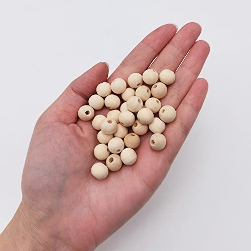 INSPIRELLE 900pcs 10mm Natural Wood Beads Unfinished Round Wooden Loose Beads Wood Spacer Beads with 10M Jute Twine for Craft Making Home Decoration - size: 10mm