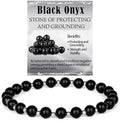 QOGIR 14k gold Handmade Healing Bracelet, Natural Gem Stone Crystal Elastic Gold Bracelet - color: Black Onyx Silver - Protecting and Grounding, size: 6m
