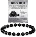 QOGIR 14k gold Handmade Healing Bracelet, Natural Gem Stone Crystal Elastic Gold Bracelet - color: Black Onyx Silver - Protecting and Grounding, size: 6m