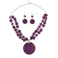 Layered Beads Statement Fashion Necklace Chunky Jewelry Set Big Colorful Glass Stone Circle Shell Pendant Choker Necklace and Earring Set for Women - color: purple