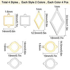 SUNNYCLUE 1 Box 32Pcs Stainless Steel Connectors Charms Golden Silver Hollow Flat Round Open Bezel Square 33.5x18mm Rhombus Ring Geometric Links Charm Double Loops for Jewelry Crafts Making Supplies