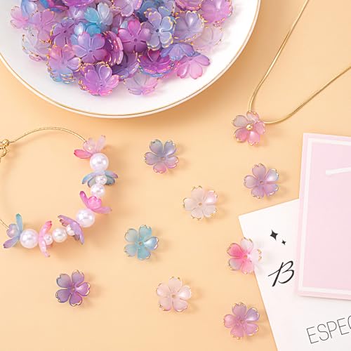 100pcs Cherry Blossom Beads, 5-Petal Purple Gradient Acrylic Flower Beads, Mini Spacer Hair Accessories Halloween Christmas for Bracelets Earring Jewelry Making - color: Purple