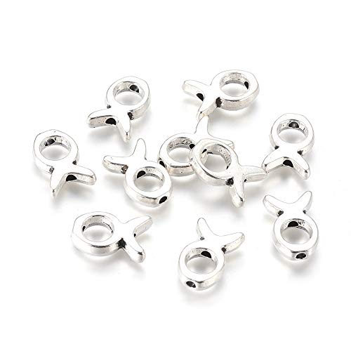 Fashewelry 50Pcs Antique Silver Jesus Fish Spacer Beads Tibetan Vintage Metal Hollow Ocean Animal Charm Beads 13.5x9mm for Jewelry Making - color: Antique Silver Fish
