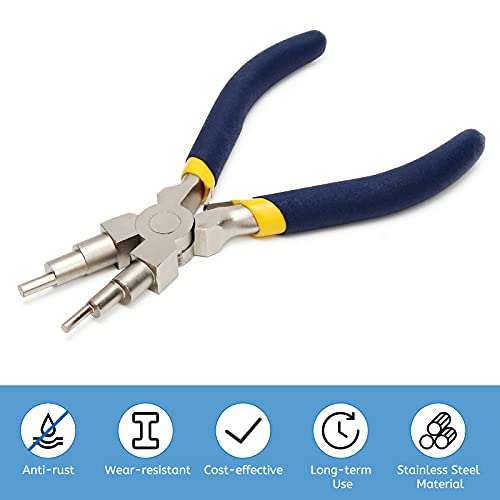 AHIER 6 in 1 Bail Making Pliers Wire Looping Forming Pliers, 3mm to 10mm Wire Bending Plier with Non-slip Comfort Grip Handle for Jewelry Making, Loops, Jump Ring (Round)