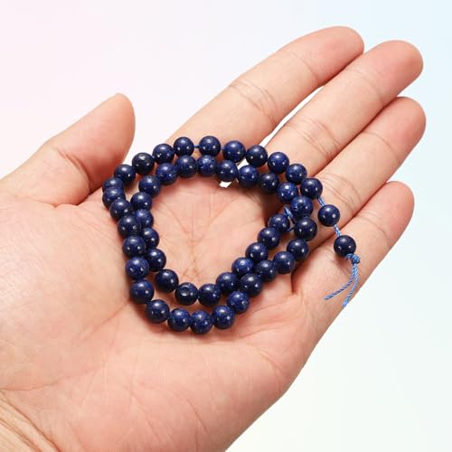 HARFINGTON 50pcs Natural Stone Beads 6mm Lapis Lazuli Blue Round Gemstone Stone Loose Beading Real Genuine Smooth Balls Bead for Jewelry Making Bracelets Necklace Earrings DIY - color: Lapis Lazuli Blue, size: 6mm