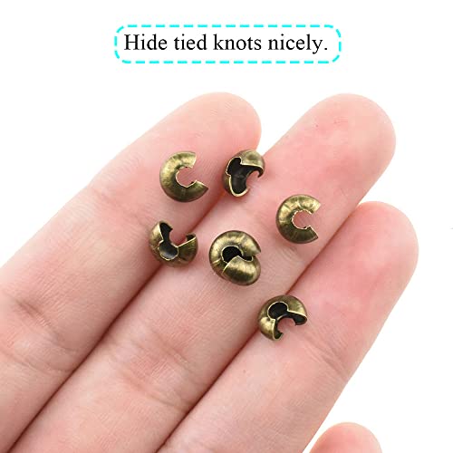 Crimp Bead Knot Covers 5mm Outer Dia Half Round Open Form a Ball Easy to Position Two Sides Keep Flush Close Neatly Evenly Stop Wire Wear No Irritate for Jewelry Craft Bronze Copper 100pcs - size: 5mm-Bronze-100Pcs