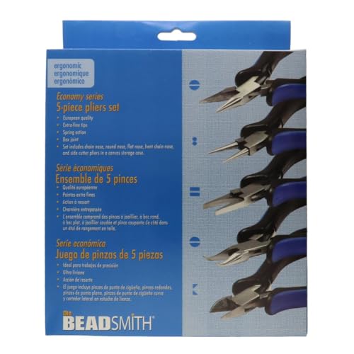 The Beadsmith Ergonomic Plier Set – 5-Piece Kit: Chain Nose, Round Nose, Flat Nose, Bent Chain Nose & Semi-Flush Side Cutter – Extra-Fine Tips, Comfortable Ergonomic Grip & Double-Leaf Springs - style: 5 Piece Kit