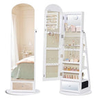 SONGMICS 360° Swivel Jewelry Cabinet, Full-Length Arched Mirror with LED Lights, Magnifying Mirror, Storage Shelves, Drawer, Cloud White UJJC030WB01 - color: Cloud White